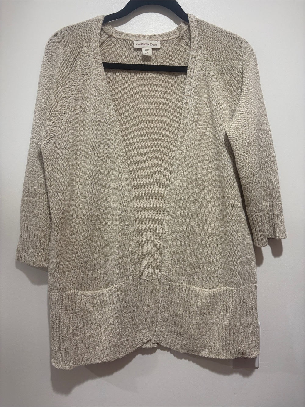 Coldwater Creek Beige-Cream Open-Front Knit Cardigan